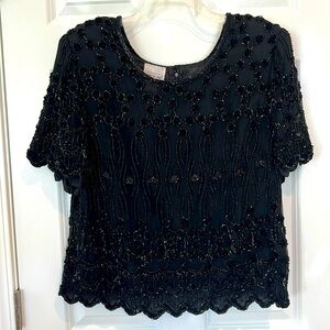 Brownstone Studio NY Womens Black 100% Silk Embroidered Sequins Top - Size 18W
